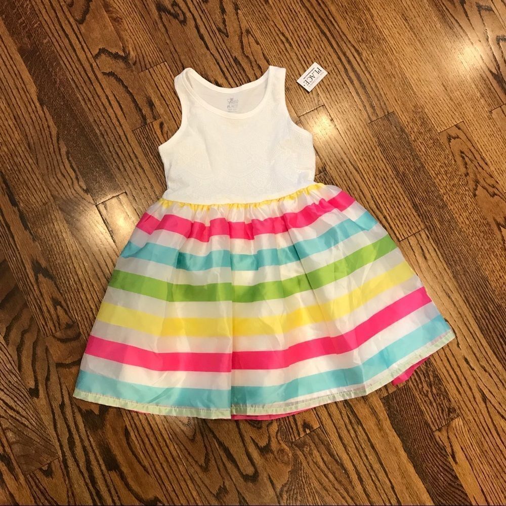 NWT New CHILDRENS PLACE White Rainbow Stripe Party Dress Small 5 6